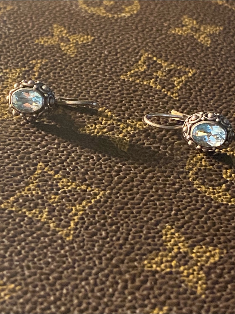 Vintage FAS Signed 925 Sterling Silver Blue Topaz Leverback Dormeuse Earrings
